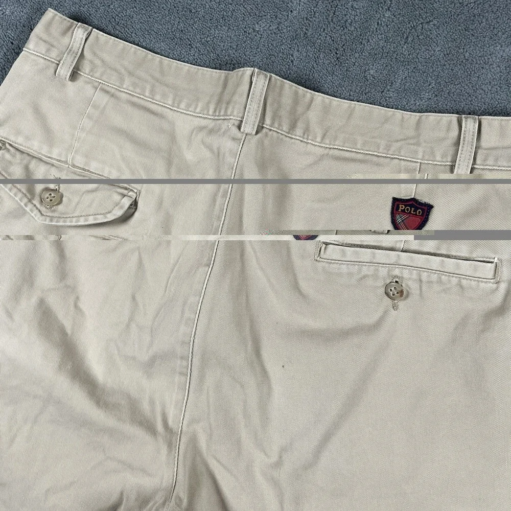 VTG Polo Ralph Lauren Mens 32 Classic Golf Short Beige Pleated Chino Plaid USA